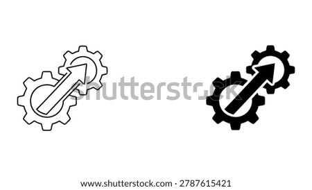 Operational synergy and business progress icon with double gear and upward arrow symbol for industrial development and technical advancement vector illustration