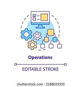 Operations Concept Icon. System And Technology. Element Of Supply Chain Management Abstract Idea Thin Line Illustration. Isolated Outline Drawing. Editable Stroke. Arial, Myriad Pro-Bold Fonts Used