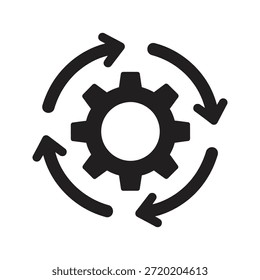 Icono del ciclo de vida de las operaciones con engranajes y flechas circulares para la sincronización de la automatización de procesos y la gestión recurrente del flujo de trabajo empresarial