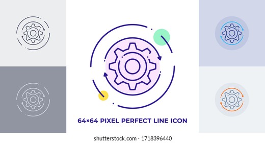 Operations line art icon isolated on background. Outline illustration with gear that rotates