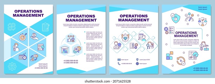 Operations management brochure template. Monitoring production. Flyer, booklet, leaflet print, cover design with linear icons. Vector layouts for presentation, annual reports, advertisement pages