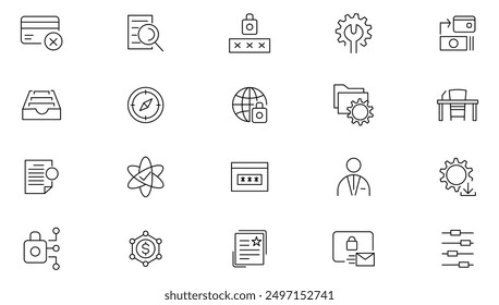 Operations management line icon set. Logistics, supply chain, time, project management, optimization, achieve, process, preferences, manager, organization outline icon collection. Ui thin icon pack.