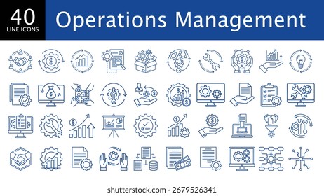 Conjunto de Ícones de Linha do Operations Management para o Business Vetor