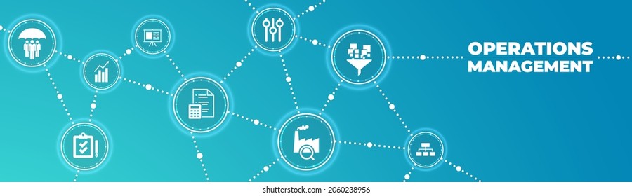Operations management vector illustration. Blue concept related to organization, project planning and strategy, material flow, input and output