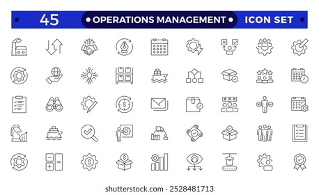 Operations management web icons in line style. Logistics, business process, maintenance, supply chain, improvement, planning,Audit, processing, operation  collection. 

