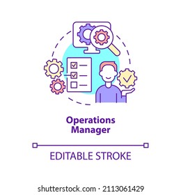 Operations Manager Concept Icon. Business Management Careers Abstract Idea Thin Line Illustration. Isolated Outline Drawing. Editable Stroke. Roboto-Medium, Myriad Pro-Bold Fonts Used