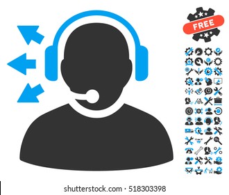 Operator Answer Speech icon with bonus options pictures. Vector illustration style is flat iconic blue and gray symbols on white background.