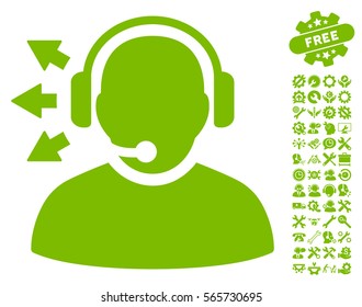 Operator Answer Speech icon with bonus setup tools pictures. Vector illustration style is flat iconic eco green symbols on white background.