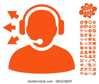 Operator Answer Speech icon with bonus configuration images. Vector illustration style is flat iconic orange symbols on white background.