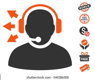 Operator Answer Speech icon with free bonus pictures. Vector illustration style is flat iconic symbols, orange and gray colors, white background.