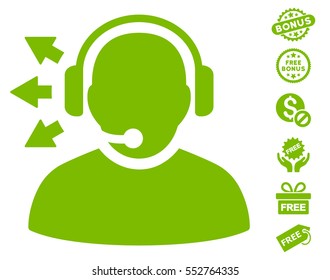 Operator Answer Speech icon with free bonus pictures. Vector illustration style is flat iconic symbols, eco green color, white background.