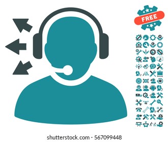 Operator Answer Speech pictograph with bonus configuration symbols. Vector illustration style is flat iconic soft blue symbols on white background.