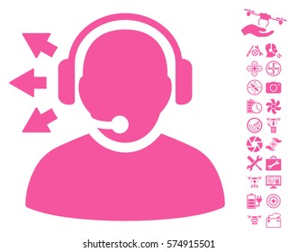 Operator Answer Speech pictograph with bonus nanocopter tools graphic icons. Vector illustration style is flat iconic symbols on white background.