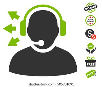 Operator Answer Speech pictograph with free bonus pictograms. Vector illustration style is flat iconic symbols, eco green and gray colors, white background.