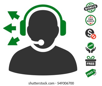Operator Answer Speech pictograph with free bonus clip art. Vector illustration style is flat iconic symbols, green and gray colors, white background.