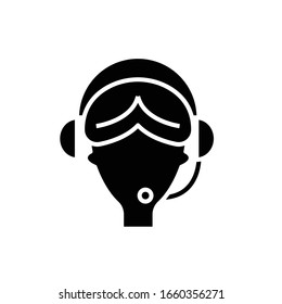 Operator answering black icon, concept illustration, vector flat symbol, glyph sign.
