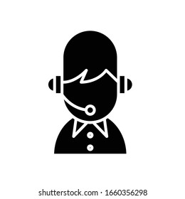 Icono negro de asistencia del operador, ilustración conceptual, símbolo plano vectorial, signo de glifo.