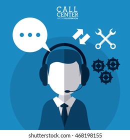 operator assistant man headphone bubble wrench gears call center technical service icon, Vector illustration