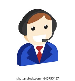 Operator avatar, Customer support symbol. Flat Isometric Icon or Logo. 3D Style Pictogram for Web Design, UI, Mobile App, Infographic. Vector Illustration on white background.