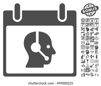 Operator Calendar Day icon with bonus calendar and time management icon set. Vector illustration style is flat iconic symbols, gray, white background.