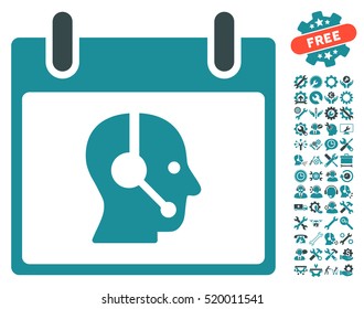 Operator Calendar Day icon with bonus service icon set. Vector illustration style is flat iconic symbols, soft blue, white background.