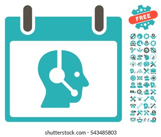 Operator Calendar Day icon with bonus setup tools pictures. Vector illustration style is flat iconic symbols, grey and cyan, white background.