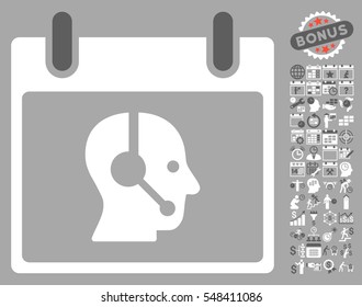 Operator Calendar Day icon with bonus calendar and time management clip art. Vector illustration style is flat iconic symbols, dark gray and white, silver background.