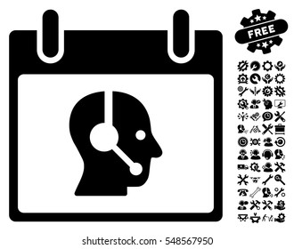 Operator Calendar Day icon with bonus settings icon set. Vector illustration style is flat iconic symbols, black, white background.
