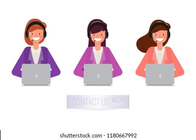 Operator of call center office working in headphone. Customer service character. Illustration vector.