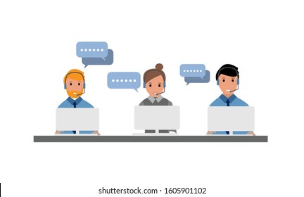 Operator of call center office working in headphones. Customer service character. Suitable for web landing page, ui, mobile app, editorial design, flyer, banner, and other related occasion