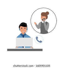 Operator of call center office working in headphones. Customer service character. Suitable for web landing page, ui, mobile app, editorial design, flyer, banner, and other related occasion