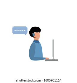 Operator of call center office working in headphones. Customer service character. Suitable for web landing page, ui, mobile app, editorial design, flyer, banner, and other related occasion