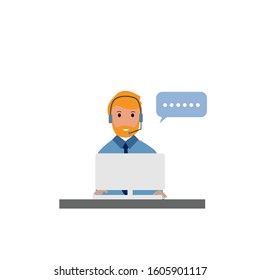Operator of call center office working in headphones. Customer service character. Suitable for web landing page, ui, mobile app, editorial design, flyer, banner, and other related occasion