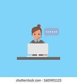 Operator of call center office working in headphones. Customer service character. Suitable for web landing page, ui, mobile app, editorial design, flyer, banner, and other related occasion