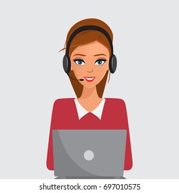 Operator of call center office working in headphones. Illustration vector.