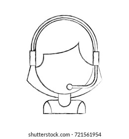 operator of call center office working in headphones with mic at her laptop computer