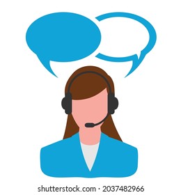 Operator call service center, support and communication with the client. Female speaker, icon isolated on white background. Vector illustration
