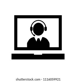 Operator of callcenter on laptop screen icon vector icon. Simple element illustration. Operator of callcenter on laptop screen symbol design. Can be used for web and mobile.