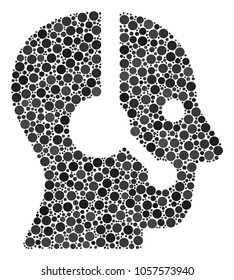 Operator collage of round dots in different sizes and color tinges. Circle elements are grouped into operator vector mosaic. Vector illustration.