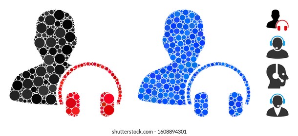 Operator composition of circle elements in variable sizes and color tones, based on operator icon. Vector circle elements are united into blue illustration.