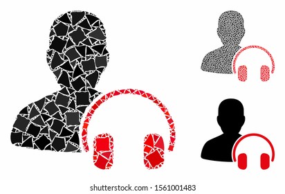 Operator composition of tuberous parts in various sizes and color tinges, based on operator icon. Vector humpy parts are organized into composition. Operator icons collage with dotted pattern.