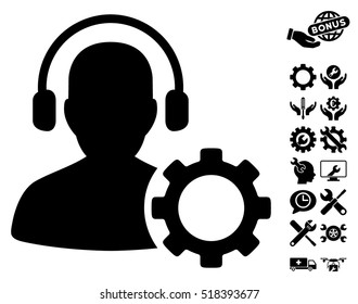 Operator Configuration Gear icon with bonus tools clip art. Vector illustration style is flat iconic black symbols on white background.