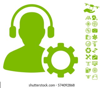 Operator Configuration Gear icon with bonus nanocopter tools pictograms. Vector illustration style is flat iconic symbols on white background.