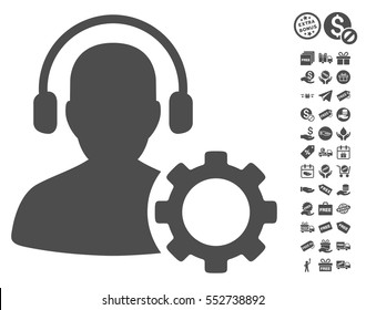 Operator Configuration Gear icon with free bonus graphic icons. Vector illustration style is flat iconic symbols, gray color, white background.