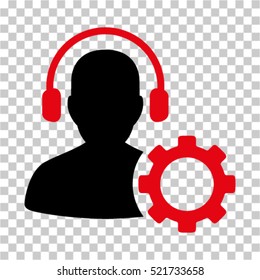 Operator Configuration Gear icon. Vector pictograph style is a flat bicolor symbol, intensive red and black colors, chess transparent background.