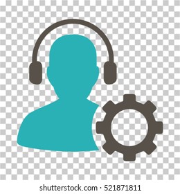 Operator Configuration Gear icon. Vector pictograph style is a flat bicolor symbol, grey and cyan colors, chess transparent background. Designed for software and web interface toolbars and menus.