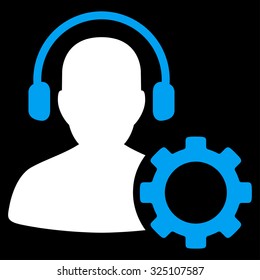 Operator Configuration vector icon. Style is bicolor flat symbol, blue and white colors, rounded angles, black background.
