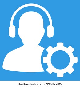 Operator Configuration vector icon. Style is flat symbol, white color, rounded angles, blue background.