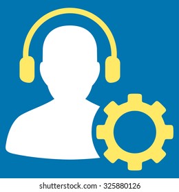 Operator Configuration vector icon. Style is bicolor flat symbol, yellow and white colors, rounded angles, blue background.