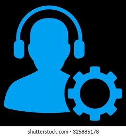 Operator Configuration vector icon. Style is flat symbol, blue color, rounded angles, black background.